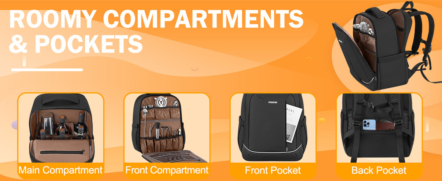 Bartender Bag, Bartending Backpack for Carrying Bar Kit (Bag Only) | Travel Portable Bar Bag, for Tools Set Storage, Cocktail Shaker and Wine Bottle Carrier, Professional Mixology Gift, Black