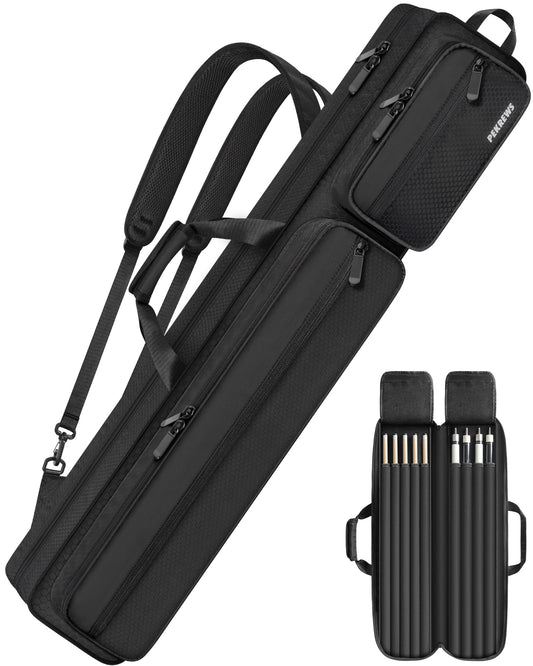 Pool Cue Case, 4x5 Pool Stick Bag with Multiple Accessory Pockets | Fit Multi-Sticks Soft Cue Stick Case, Hidden Shoulder Strap, 2 Handle, Travel Billiard Cue Backpack Holder, for Men and Women
