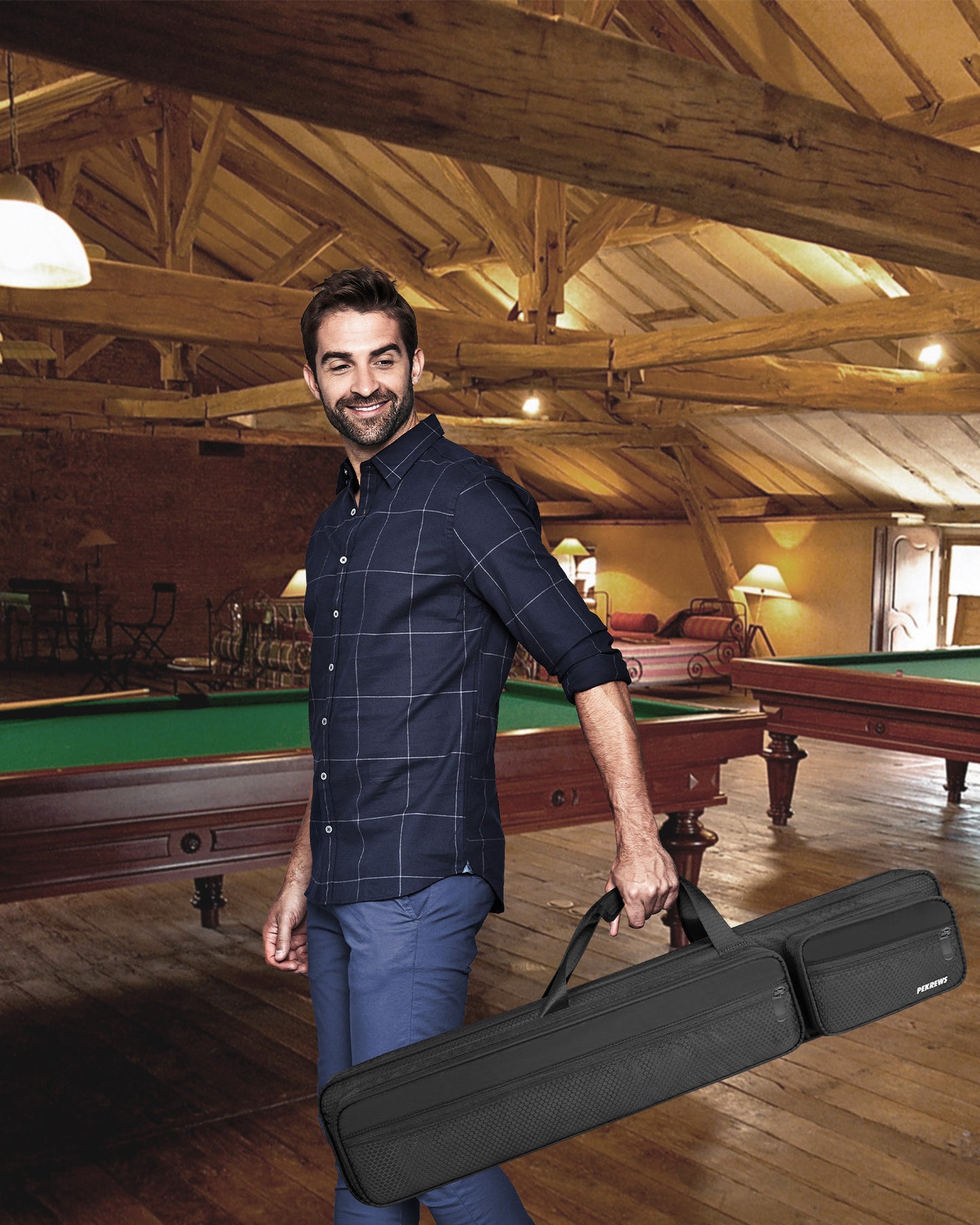 Pool Cue Case, 4x5 Pool Stick Bag with Multiple Accessory Pockets | Fit Multi-Sticks Soft Cue Stick Case, Hidden Shoulder Strap, 2 Handle, Travel Billiard Cue Backpack Holder, for Men and Women