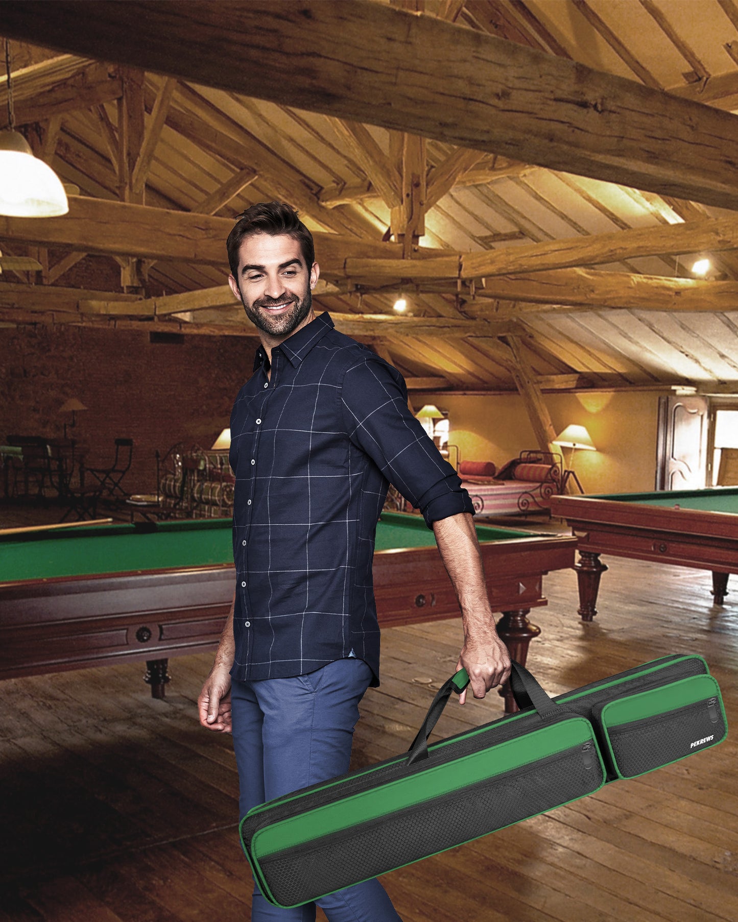 PEKREWS Pool Cue Case, 4x5 Pool Stick Bag with Multiple Accessory Pockets | Fit Multi-Sticks Soft Cue Stick Case, Hidden Shoulder Strap, 2 Handle, Travel Billiard Cue Backpack Holder, for Men and Women