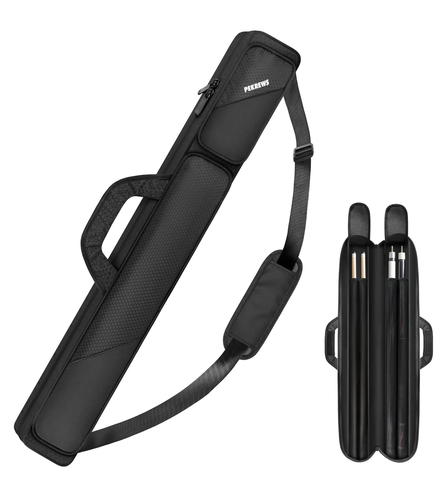 Pool Cue Case, Pool Stick Case 2x2 with 2 Accessories Pockets | Sturdy Pool Cue Carrying Bag, Shoulder Strap and Handle, Soft Billiard Stick Holder, Sling Bag for Men and Women