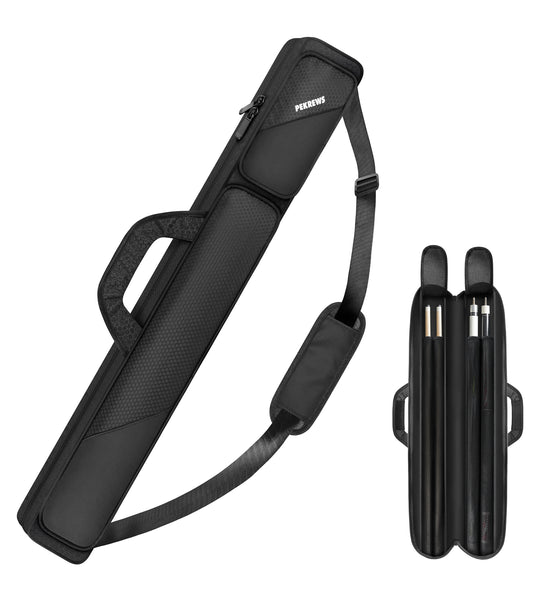 Pool Cue Case, Pool Stick Case 2x2 with 2 Accessories Pockets | Sturdy Pool Cue Carrying Bag, Shoulder Strap and Handle, Soft Billiard Stick Holder, Sling Bag for Men and Women