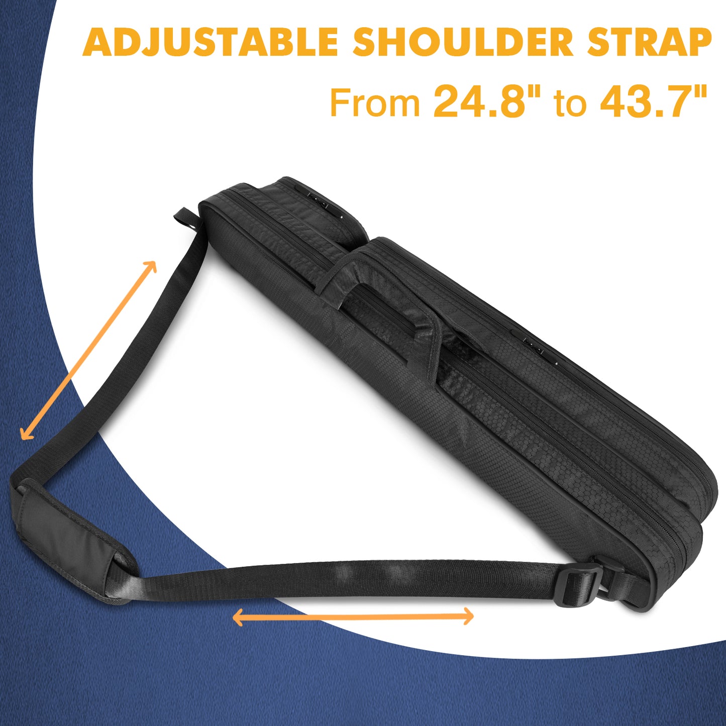 Pool Cue Case, Pool Stick Case 2x2 with 2 Accessories Pockets | Sturdy Pool Cue Carrying Bag, Shoulder Strap and Handle, Soft Billiard Stick Holder, Sling Bag for Men and Women
