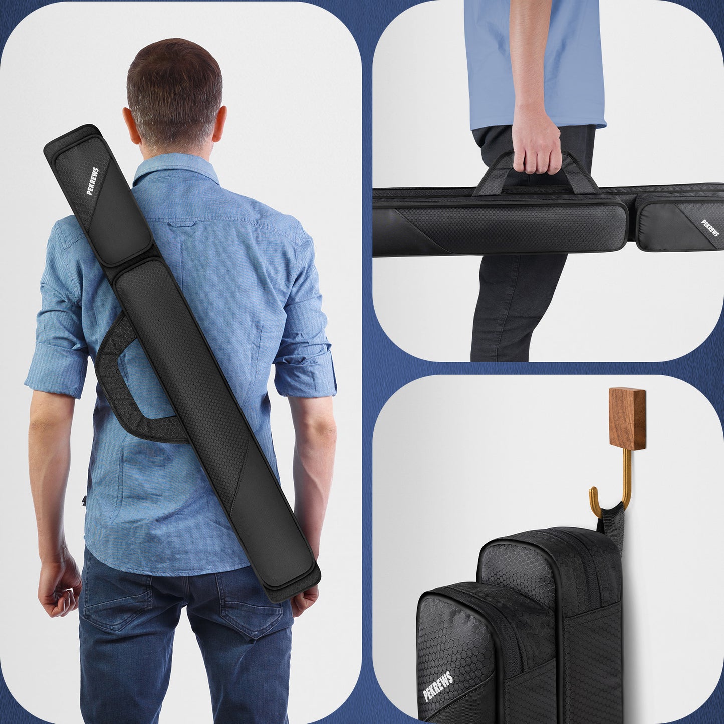 Pool Cue Case, Pool Stick Case 2x2 with 2 Accessories Pockets | Sturdy Pool Cue Carrying Bag, Shoulder Strap and Handle, Soft Billiard Stick Holder, Sling Bag for Men and Women