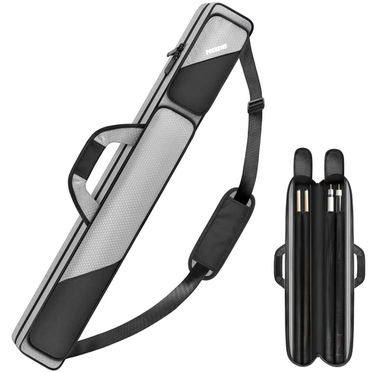 PEKREWS Pool Cue Case, Pool Stick Case 2x2 with 2 Accessories Pockets | Sturdy Pool Cue Carrying Bag, Shoulder Strap and Handle, Soft Billiard Stick Holder, Sling Bag for Men and Women