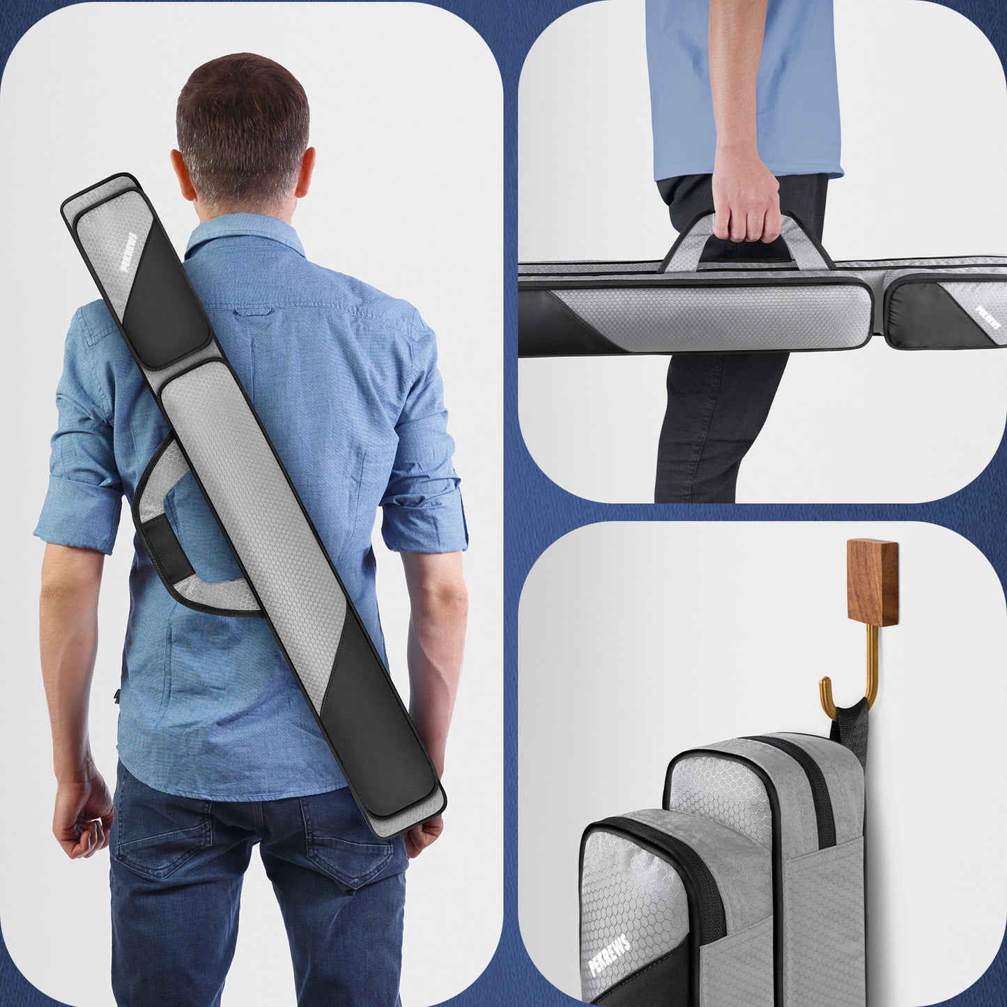PEKREWS Pool Cue Case, Pool Stick Case 2x2 with 2 Accessories Pockets | Sturdy Pool Cue Carrying Bag, Shoulder Strap and Handle, Soft Billiard Stick Holder, Sling Bag for Men and Women