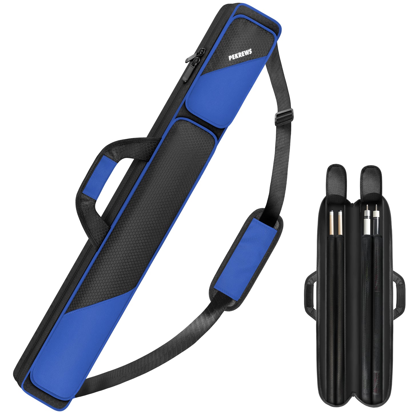 PEKREWS Pool Cue Case, Pool Stick Case 2x2 with 2 Accessories Pockets | Sturdy Pool Cue Carrying Bag, Shoulder Strap and Handle, Soft Billiard Stick Holder, Sling Bag for Men and Women