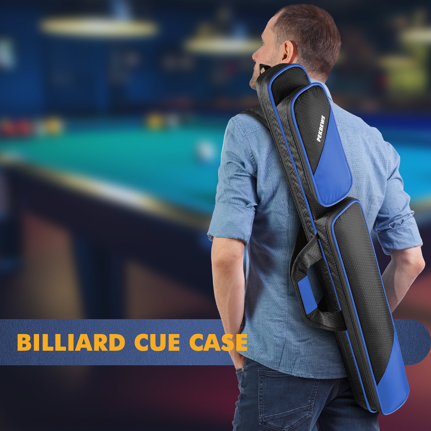 PEKREWS Pool Cue Case, Pool Stick Case 2x2 with 2 Accessories Pockets | Sturdy Pool Cue Carrying Bag, Shoulder Strap and Handle, Soft Billiard Stick Holder, Sling Bag for Men and Women