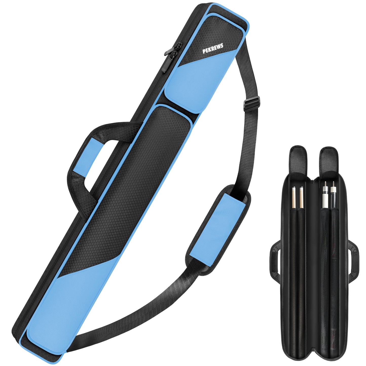 PEKREWS Pool Cue Case, Pool Stick Case 2x2 with 2 Accessories Pockets | Sturdy Pool Cue Carrying Bag, Shoulder Strap and Handle, Soft Billiard Stick Holder, Sling Bag for Men and Women