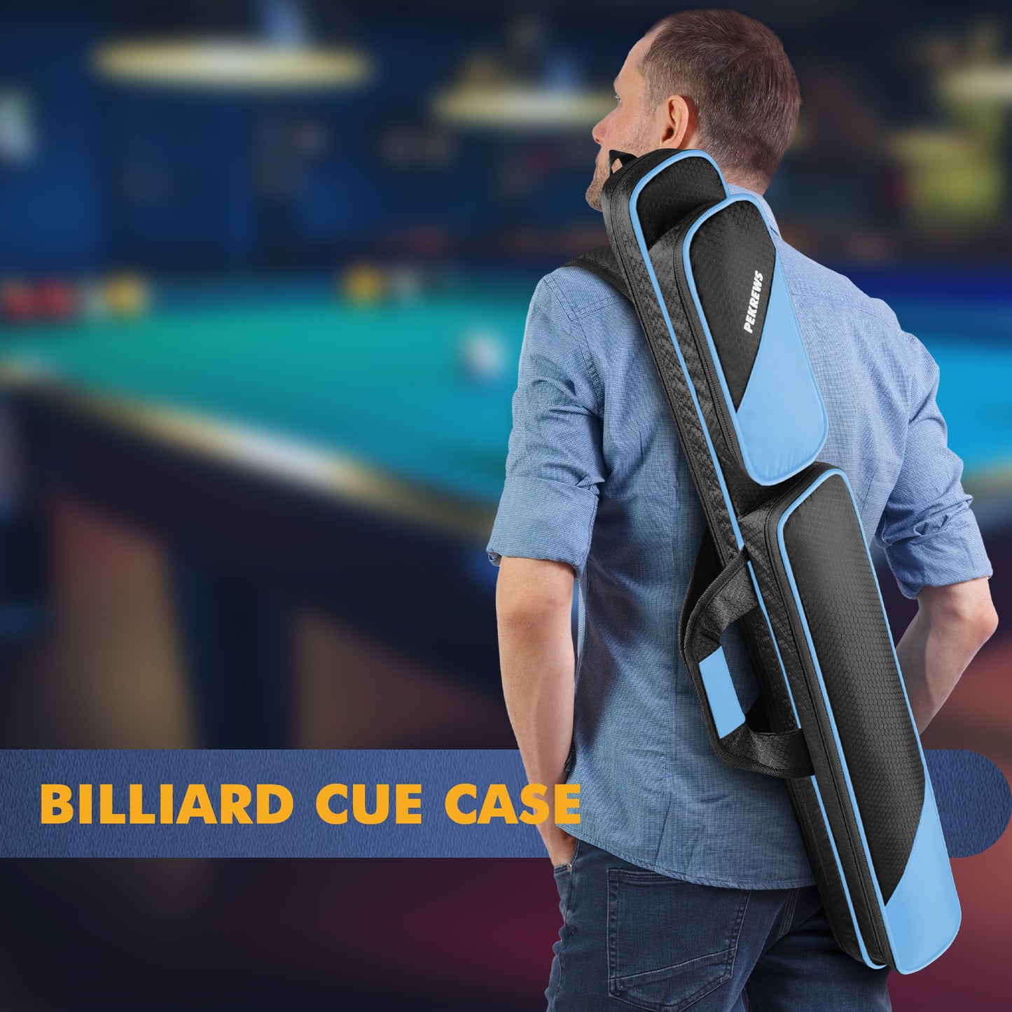 PEKREWS Pool Cue Case, Pool Stick Case 2x2 with 2 Accessories Pockets | Sturdy Pool Cue Carrying Bag, Shoulder Strap and Handle, Soft Billiard Stick Holder, Sling Bag for Men and Women