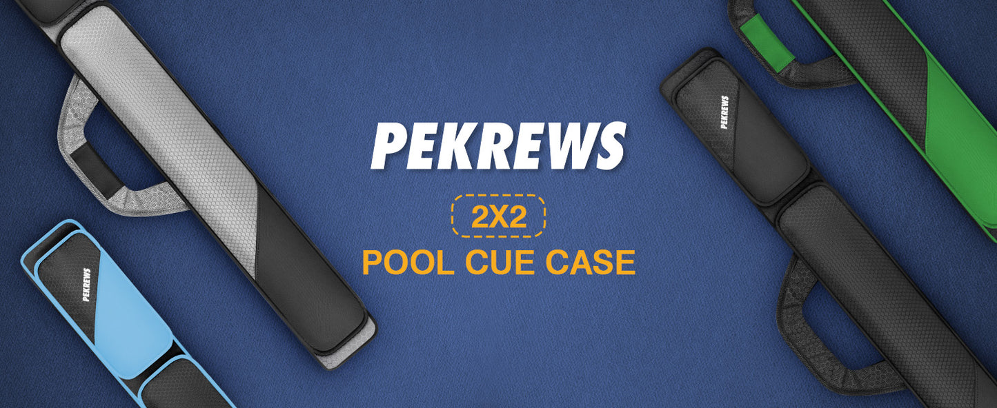 PEKREWS Pool Cue Case, Pool Stick Case 2x2 with 2 Accessories Pockets | Sturdy Pool Cue Carrying Bag, Shoulder Strap and Handle, Soft Billiard Stick Holder, Sling Bag for Men and Women