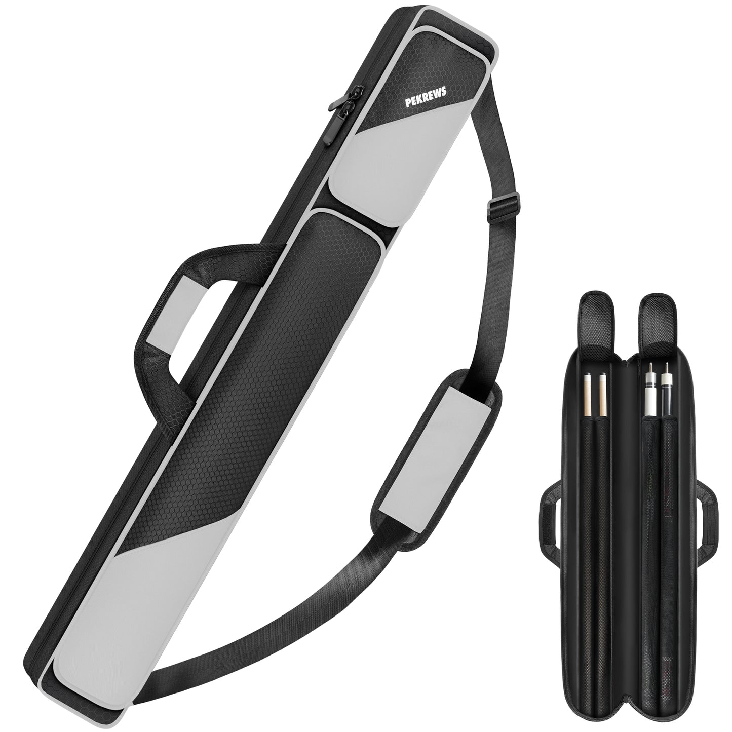 PEKREWS Pool Cue Case, Pool Stick Case 2x2 with 2 Accessories Pockets | Sturdy Pool Cue Carrying Bag, Shoulder Strap and Handle, Soft Billiard Stick Holder, Sling Bag for Men and Women