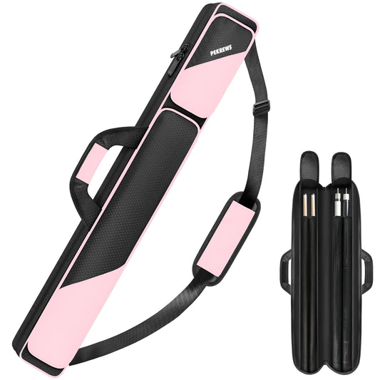 PEKREWS Pool Cue Case, Pool Stick Case 2x2 with 2 Accessories Pockets | Sturdy Pool Cue Carrying Bag, Shoulder Strap and Handle, Soft Billiard Stick Holder, Sling Bag for Men and Women