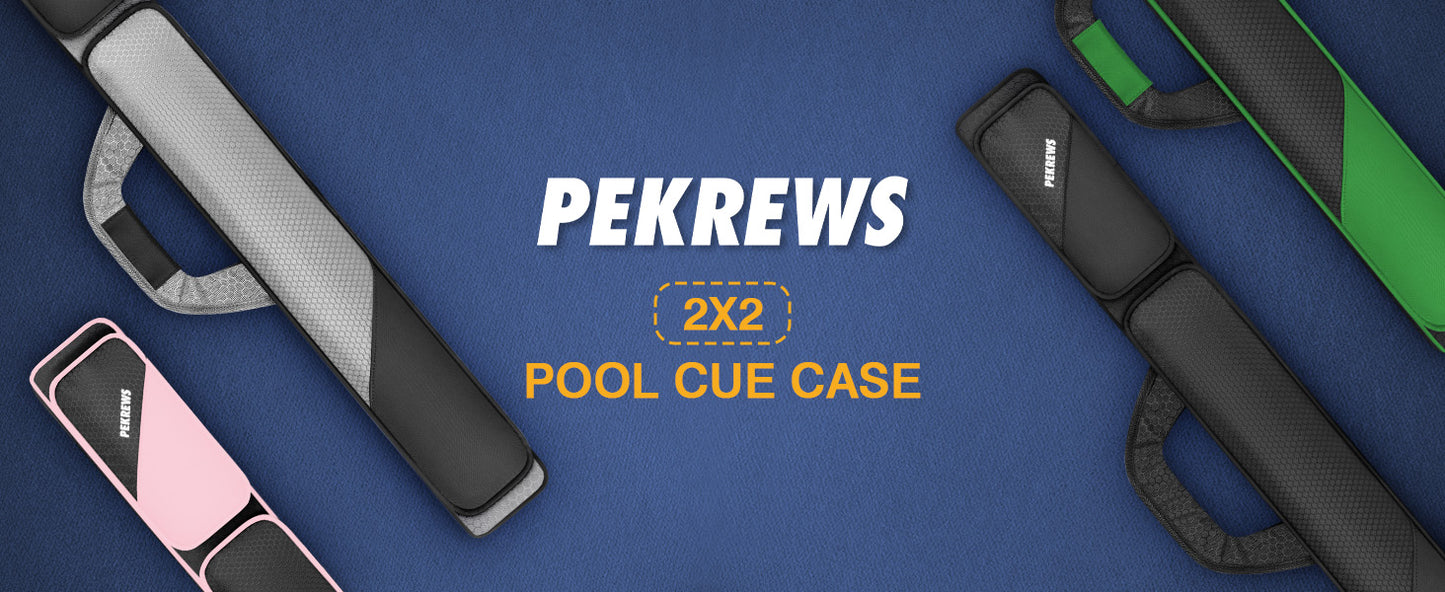 PEKREWS Pool Cue Case, Pool Stick Case 2x2 with 2 Accessories Pockets | Sturdy Pool Cue Carrying Bag, Shoulder Strap and Handle, Soft Billiard Stick Holder, Sling Bag for Men and Women