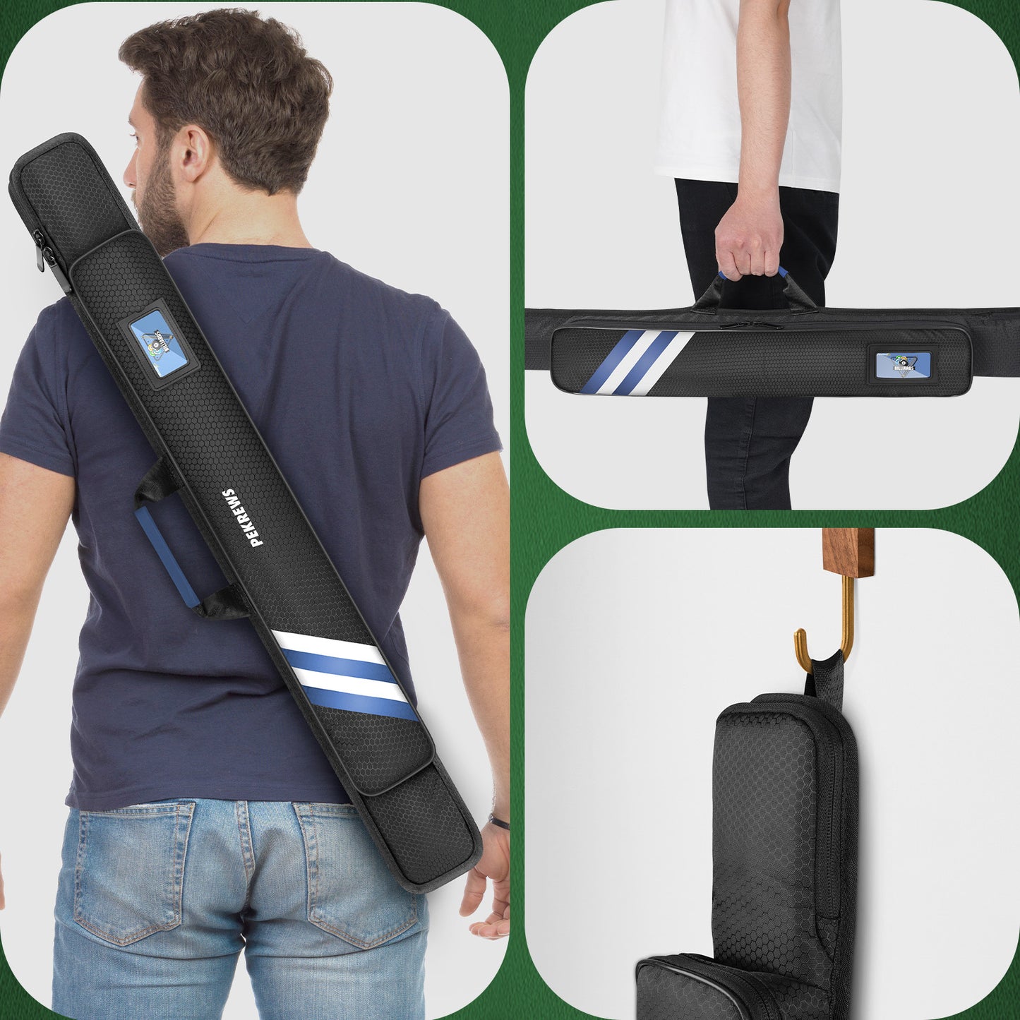 PEKREWS Pool Cue Case, 1x1 Soft Pool Stick Bag with Accessory Pocket | Sturdy Polyester, Hold 1 Stick, Cue Stick Case with Shoulder Strap and Side Handle, Billiard Cue Sling Bag for Men and Women