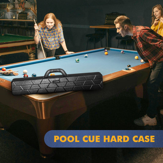 Pool Cue Case, 4x4 Hard Shell Pool Stick Case Holds 4 Sticks | Heavy-Duty, 10 Padded Slots Cue Stick Bag, Shoulder Strap and Leather Handle, Travel Billiard Cue Box for Men and Women