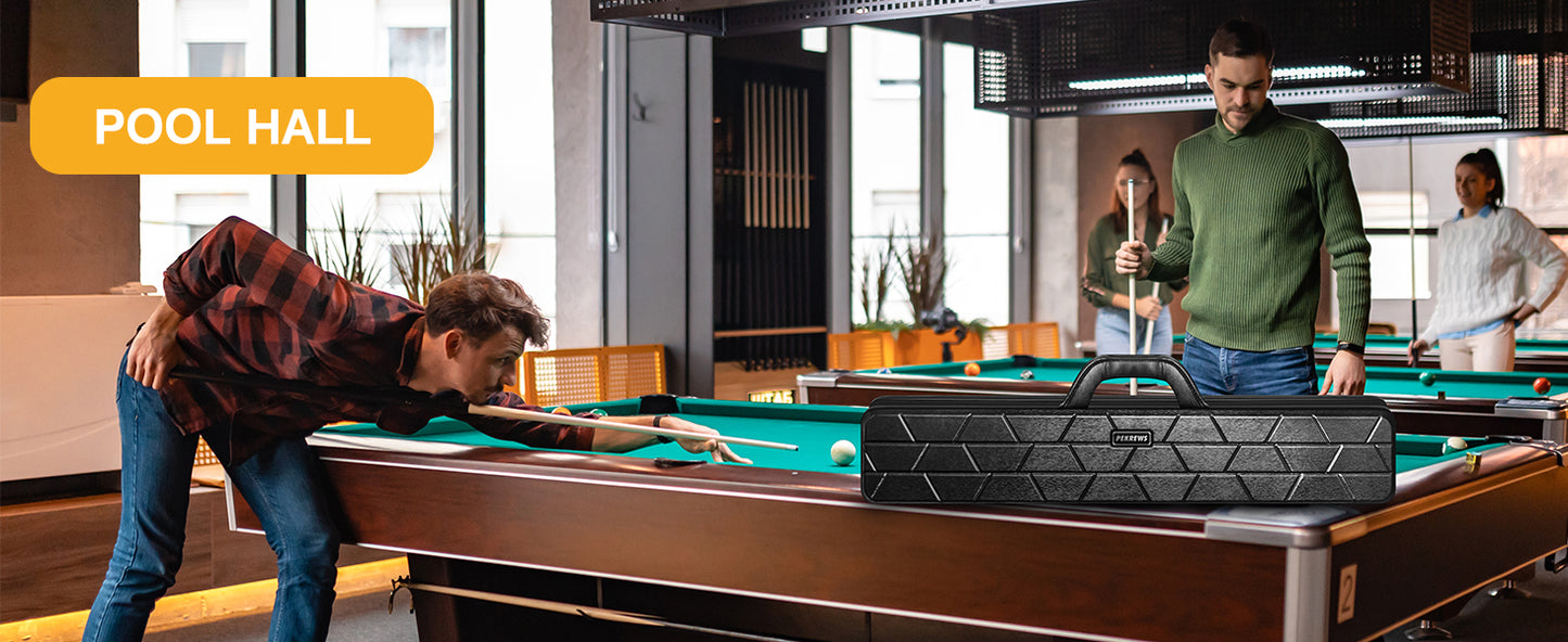 Pool Cue Case, 4x4 Hard Shell Pool Stick Case Holds 4 Sticks | Heavy-Duty, 10 Padded Slots Cue Stick Bag, Shoulder Strap and Leather Handle, Travel Billiard Cue Box for Men and Women