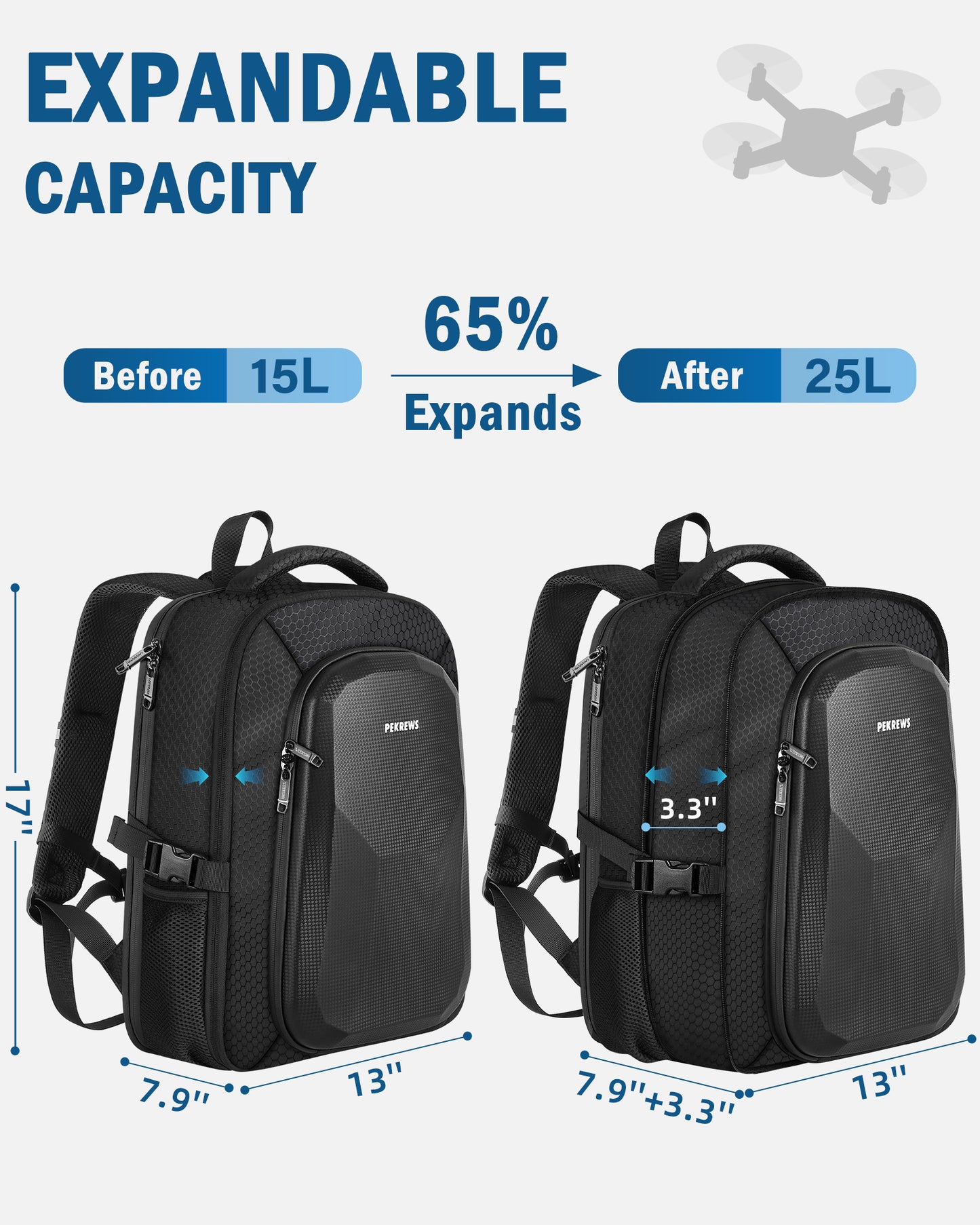 Case for DJI Mini 5 Pro, for RC 2, RC-N3 Controller Fly More Combo | Fits 15.6'' Laptop, Expandable 25 L Drone Backpack, Waterproof Hard Carrying Case, for DJI Mini 5 Pro, Travel Laptop Backpack