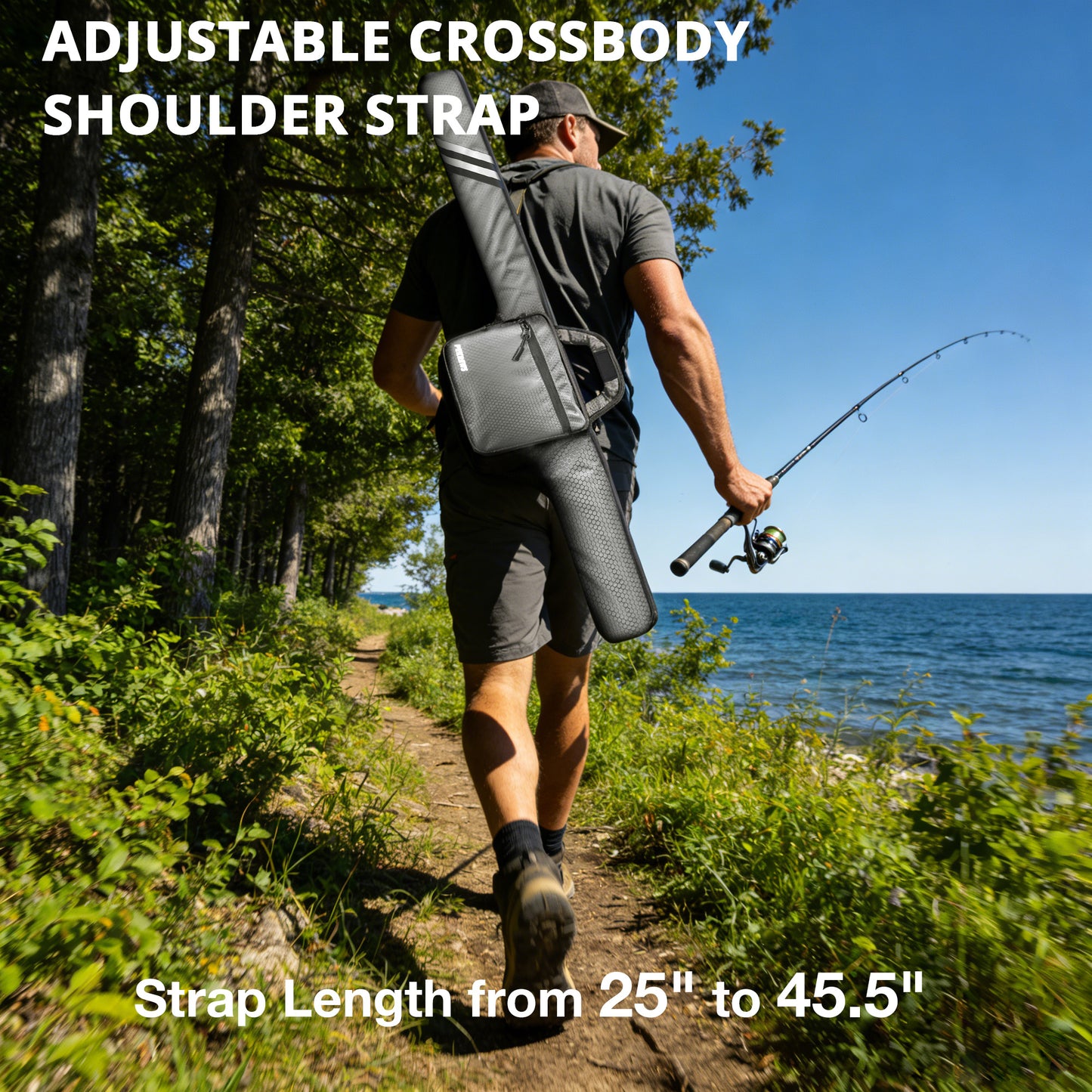 PEKREWS Fishing Rod Case, 52inch Fishing Pole Bag with Tackle Pockets | Fits Break-Down Spinning Rod Reel Combo, Padded Soft Rod Bag with Shoulder Strap and Handle, Pole Travel Case For Angler