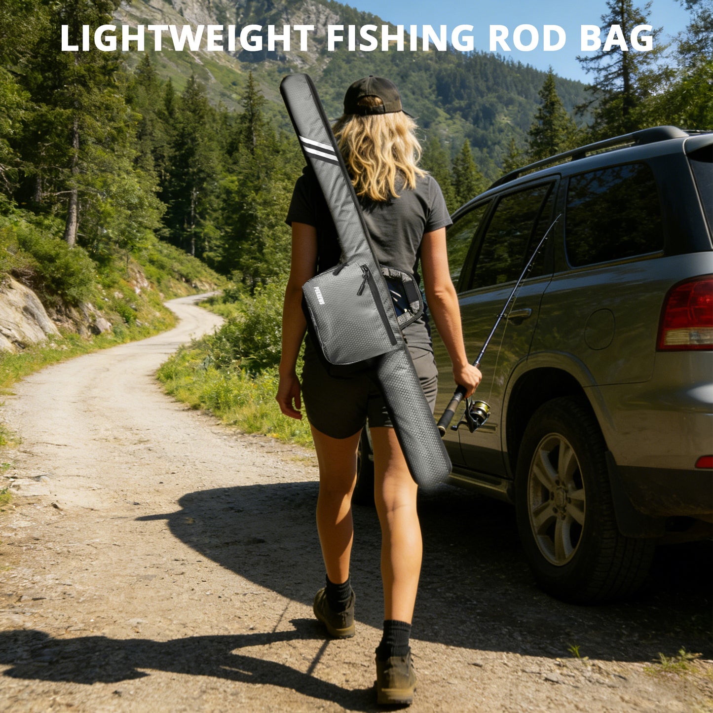 PEKREWS Fishing Rod Case, 52inch Fishing Pole Bag with Tackle Pockets | Fits Break-Down Spinning Rod Reel Combo, Padded Soft Rod Bag with Shoulder Strap and Handle, Pole Travel Case For Angler