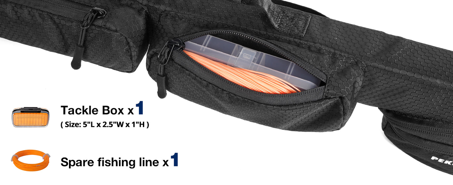 PEKREWS Fly Rod Case, Fit 9ft 4-Piece Fly Fishing Bag for Fly Rod and Reel | Hard Shell Fly Rod Tube, 2 Side Pockets and Padded Reel Pouch, Portable with Shoulder Strap, Fly Travel Case For Angler