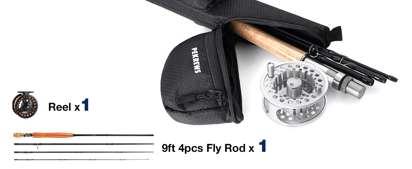PEKREWS Fly Rod Case, Fit 9ft 4-Piece Fly Fishing Bag for Fly Rod and Reel | Hard Shell Fly Rod Tube, 2 Side Pockets and Padded Reel Pouch, Portable with Shoulder Strap, Fly Travel Case For Angler
