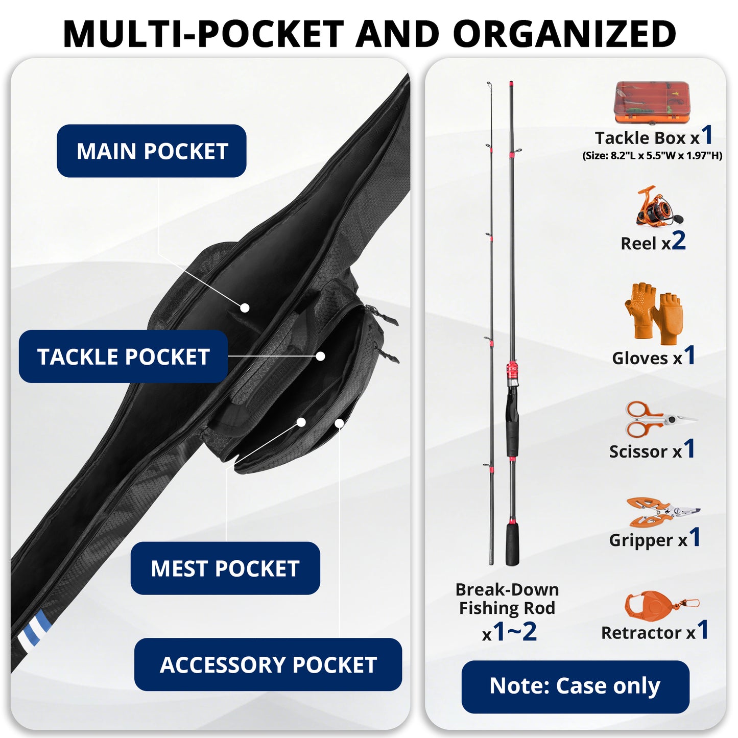 Fishing Rod Case, 52inch Fishing Pole Bag with Tackle Pockets | Fits Break-Down Spinning Rod Reel Combo, Padded Soft Rod Bag with Shoulder Strap and Handle, Pole Travel Case For Angler
