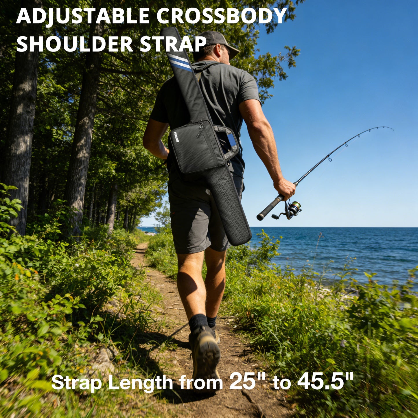 Fishing Rod Case, 52inch Fishing Pole Bag with Tackle Pockets | Fits Break-Down Spinning Rod Reel Combo, Padded Soft Rod Bag with Shoulder Strap and Handle, Pole Travel Case For Angler