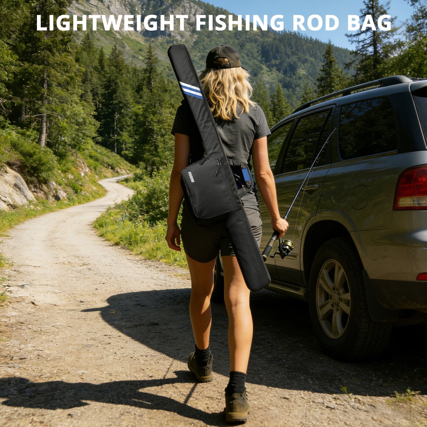 Fishing Rod Case, 52inch Fishing Pole Bag with Tackle Pockets | Fits Break-Down Spinning Rod Reel Combo, Padded Soft Rod Bag with Shoulder Strap and Handle, Pole Travel Case For Angler