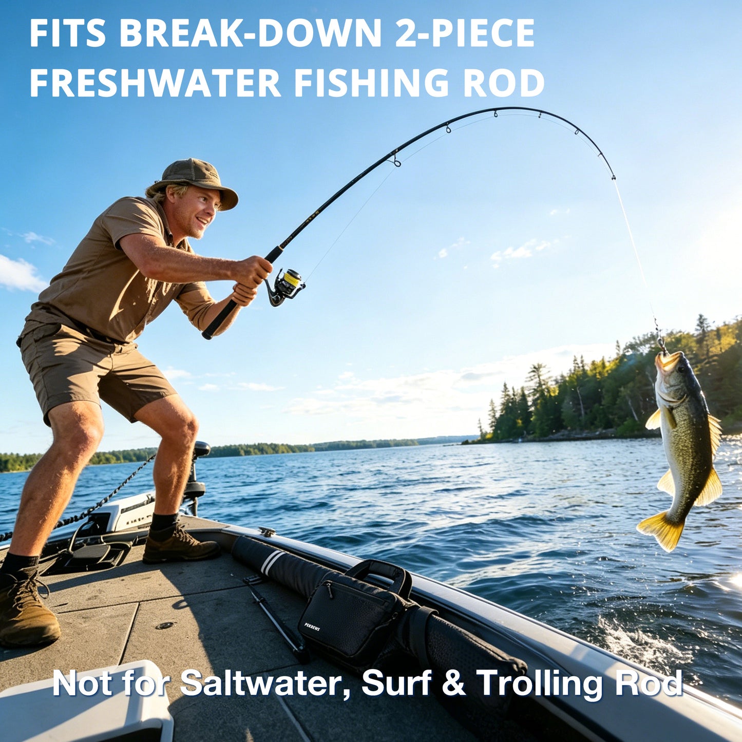 PEKREWS Fishing Rod Case, 52inch Fishing Pole Bag with Tackle Pockets | Fits Break-Down Spinning Rod Reel Combo, Padded Soft Rod Bag with Shoulder Strap and Handle, Pole Travel Case For Angler