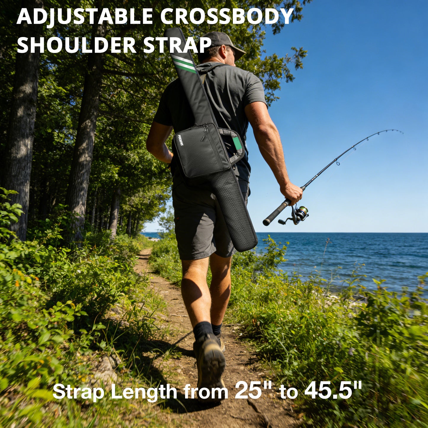 PEKREWS Fishing Rod Case, 52inch Fishing Pole Bag with Tackle Pockets | Fits Break-Down Spinning Rod Reel Combo, Padded Soft Rod Bag with Shoulder Strap and Handle, Pole Travel Case For Angler