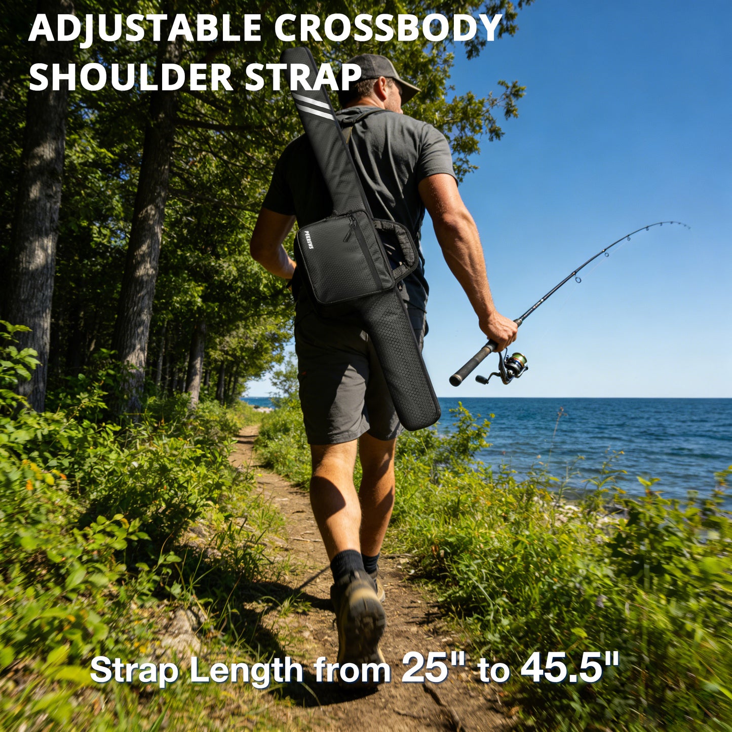 PEKREWS Fishing Rod Case, 52inch Fishing Pole Bag with Tackle Pockets | Fits Break-Down Spinning Rod Reel Combo, Padded Soft Rod Bag with Shoulder Strap and Handle, Pole Travel Case For Angler