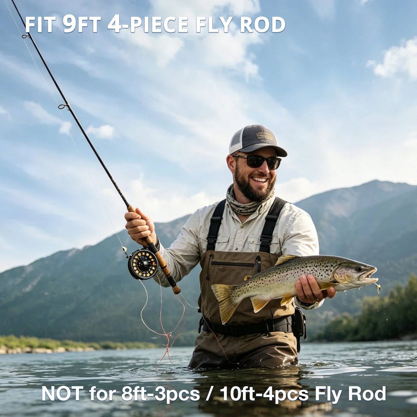 PEKREWS Fly Rod Case, Fit 9ft 4-Piece Fly Fishing Bag for Fly Rod and Reel | Hard Shell Fly Rod Tube, 2 Side Pockets and Padded Reel Pouch, Portable with Shoulder Strap, Fly Travel Case For Angler