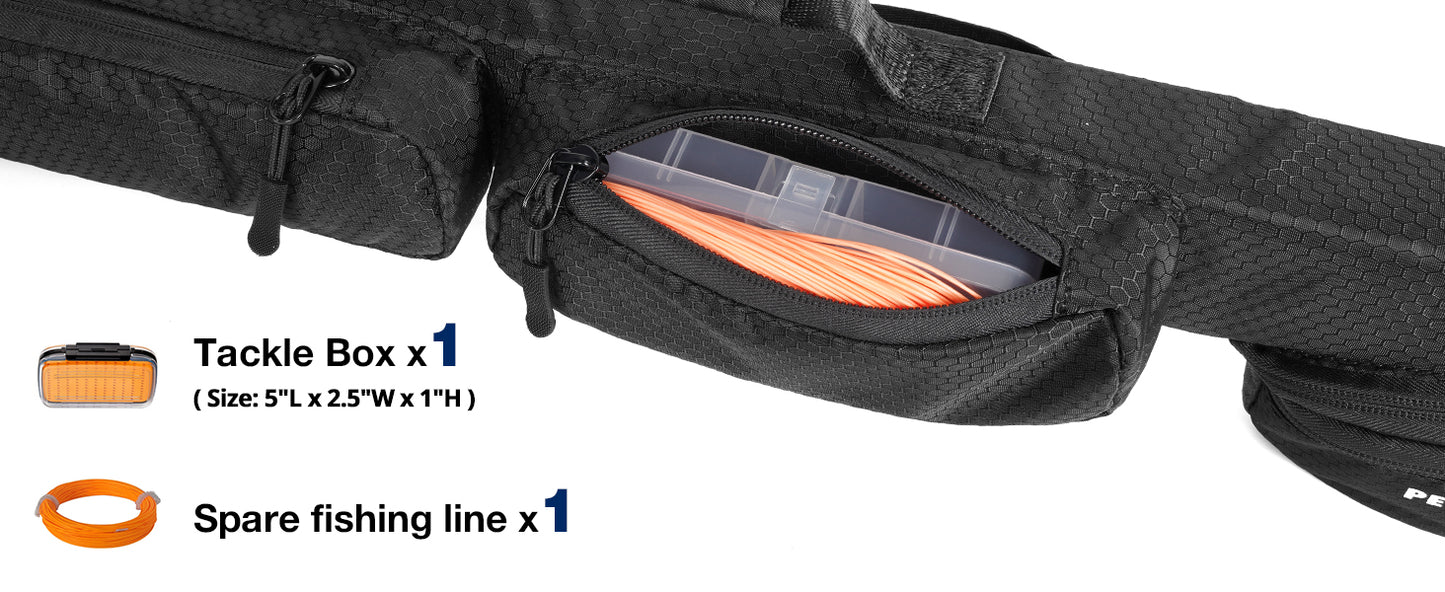 PEKREWS Fly Rod Case, Fit 9ft 4-Piece Fly Fishing Bag for Fly Rod and Reel | Hard Shell Fly Rod Tube, 2 Side Pockets and Padded Reel Pouch, Portable with Shoulder Strap, Fly Travel Case For Angler