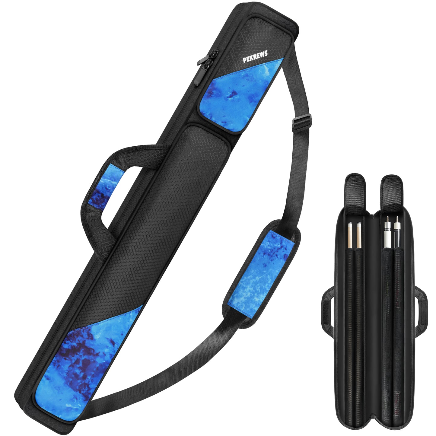 PEKREWS Pool Cue Case, Pool Stick Case 2x2 with 2 Accessories Pockets | Sturdy Pool Cue Carrying Bag, Shoulder Strap and Handle, Soft Billiard Stick Holder, Sling Bag for Men and Women