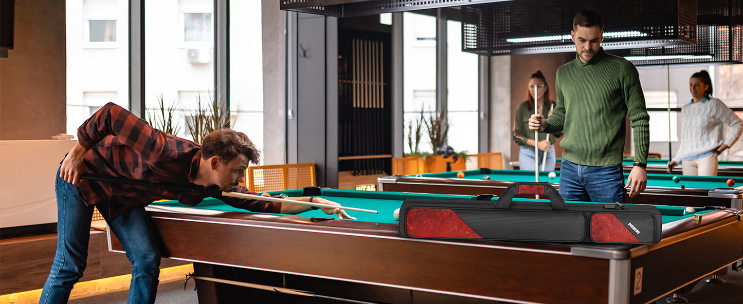PEKREWS Pool Cue Case, Pool Stick Case 2x2 with 2 Accessories Pockets | Sturdy Pool Cue Carrying Bag, Shoulder Strap and Handle, Soft Billiard Stick Holder, Sling Bag for Men and Women