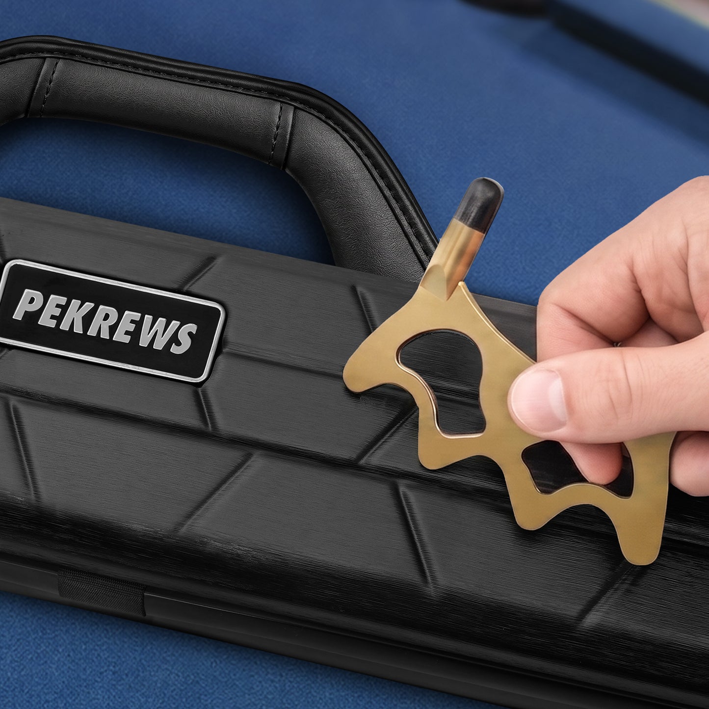 PEKREWS Pool Cue Case, 2x2 Hard Shell Pool Stick Case Holds 2 Sticks | Heavy-Duty, 4 Padded Slots Cue Stick Bag, Shoulder Strap and Leather Handle, Sturdy Travel Billiard Cue Box for Men and Women