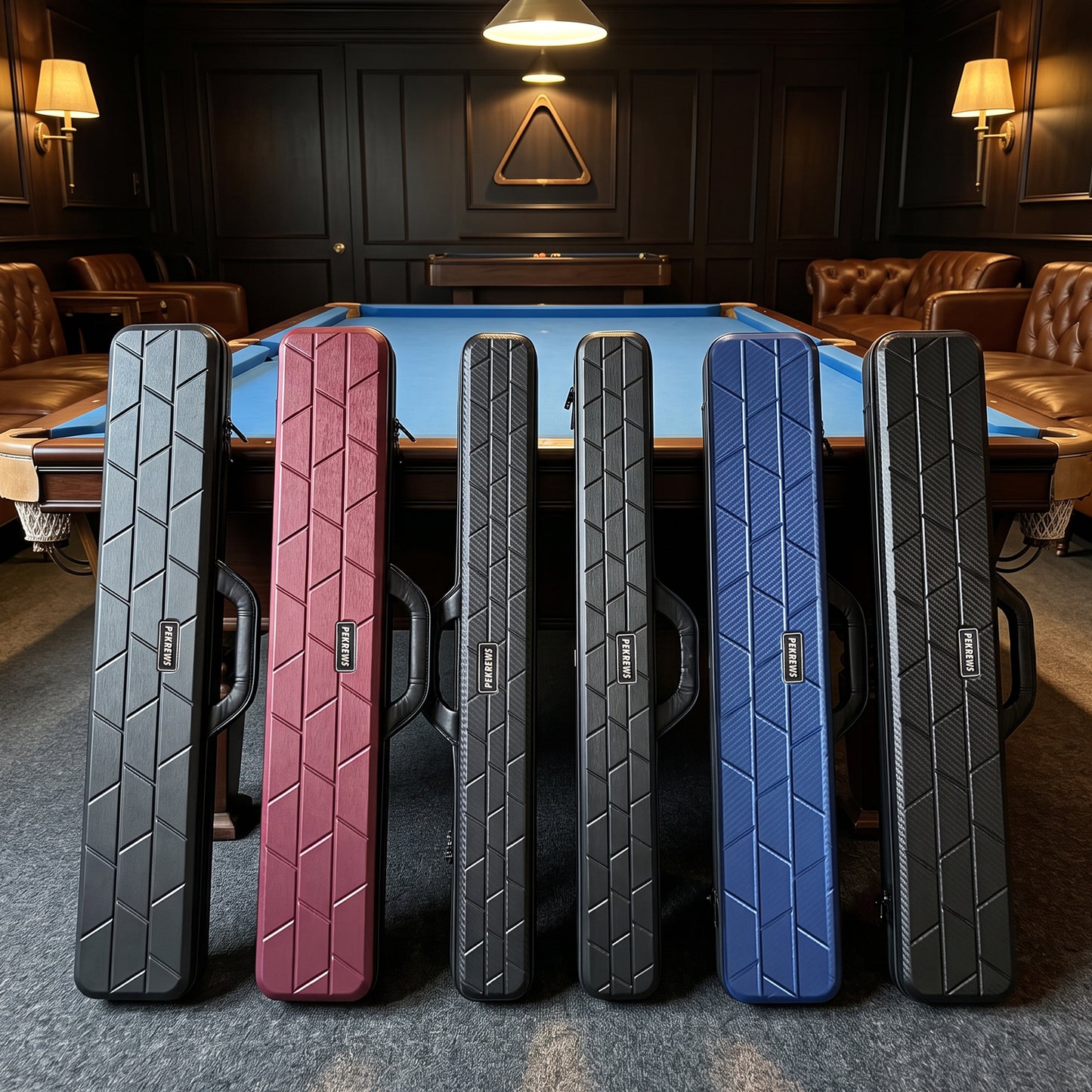 PEKREWS Pool Cue Case, 2x2 Hard Shell Pool Stick Case Holds 2 Sticks | Heavy-Duty, 4 Padded Slots Cue Stick Bag, Shoulder Strap and Leather Handle, Sturdy Travel Billiard Cue Box for Men and Women