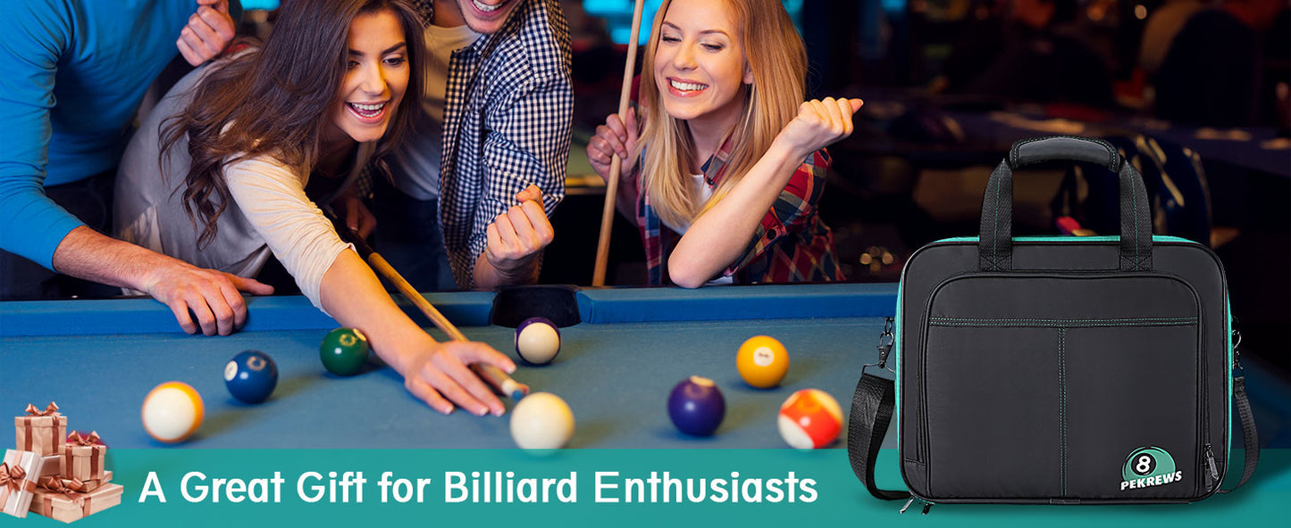 PEKREWS Billiard Carrying Bag Fit 17 or 12 2-1/4'' Billiards Ball Set | Padded Pool Ball Case, Carry Handle and Shoulder Strap, Pool Ball Holder for Accessories, Travel Storage Box, Bag Only