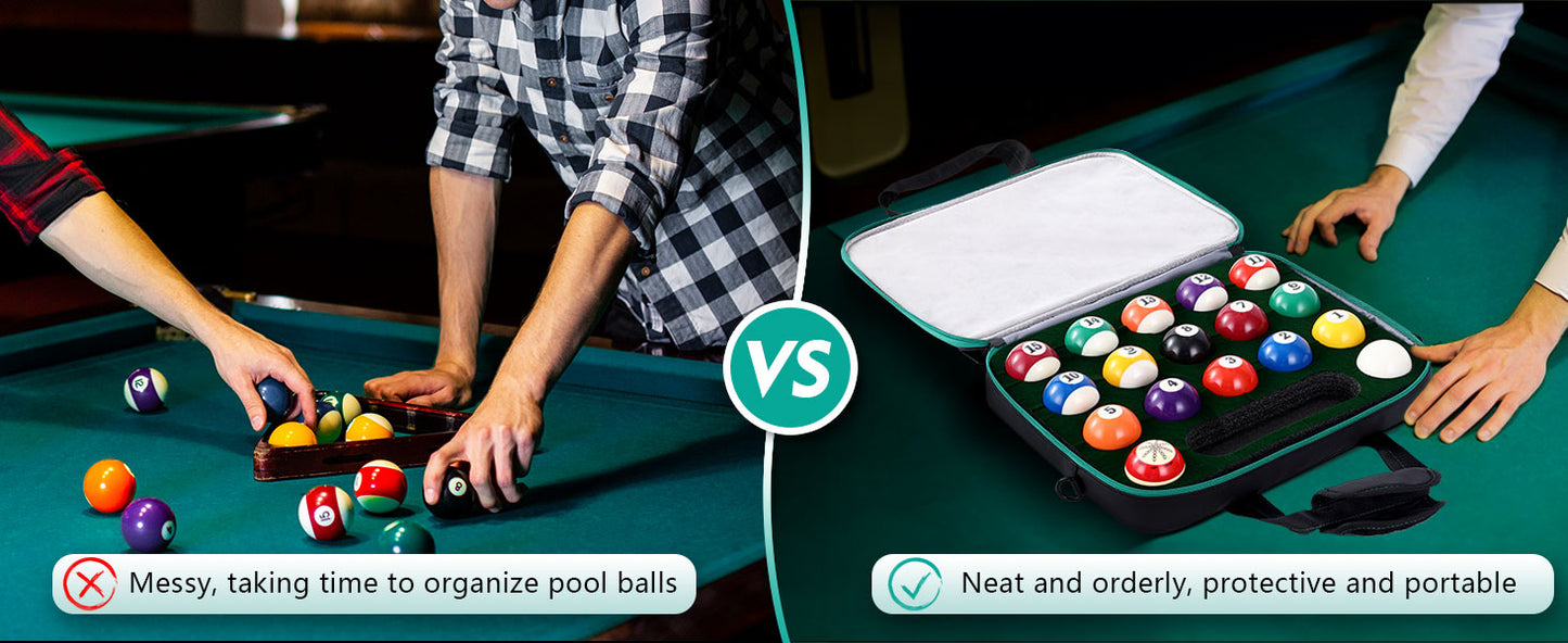PEKREWS Billiard Carrying Bag Fit 17 or 12 2-1/4'' Billiards Ball Set | Padded Pool Ball Case, Carry Handle and Shoulder Strap, Pool Ball Holder for Accessories, Travel Storage Box, Bag Only