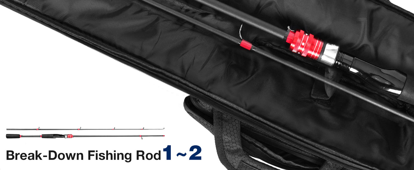 Fishing Rod Case, 52inch Fishing Pole Bag with Tackle Pockets | Fits Break-Down Spinning Rod Reel Combo, Padded Soft Rod Bag with Shoulder Strap and Handle, Pole Travel Case For Angler