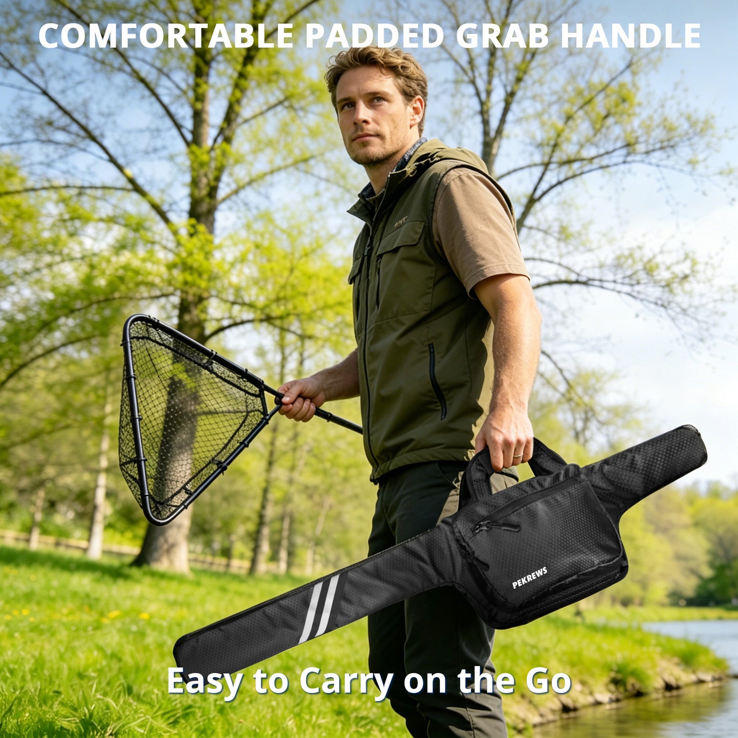 Fishing Rod Case, 52inch Fishing Pole Bag with Tackle Pockets | Fits Break-Down Spinning Rod Reel Combo, Padded Soft Rod Bag with Shoulder Strap and Handle, Pole Travel Case For Angler