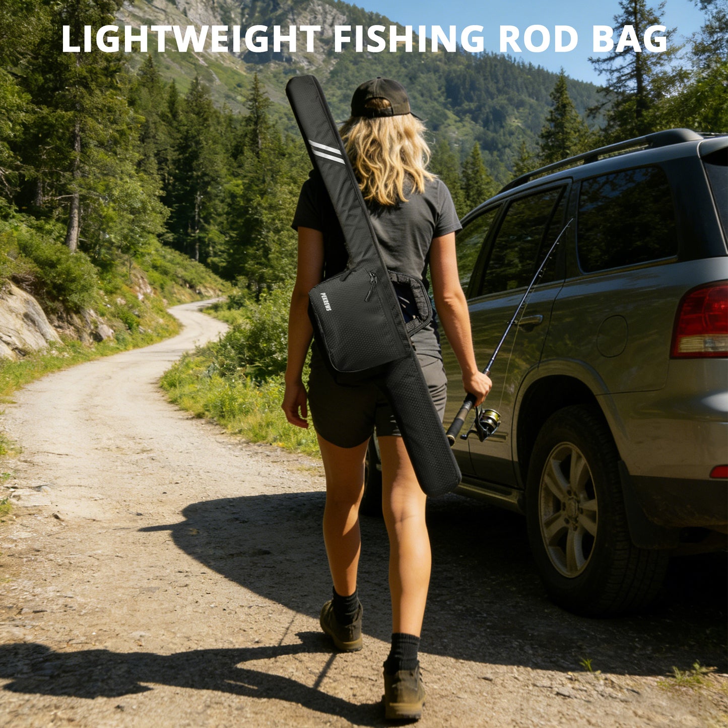 Fishing Rod Case, 52inch Fishing Pole Bag with Tackle Pockets | Fits Break-Down Spinning Rod Reel Combo, Padded Soft Rod Bag with Shoulder Strap and Handle, Pole Travel Case For Angler